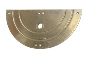 Brass half-round push plate with a central knob hole and several screw holes, shown front on.