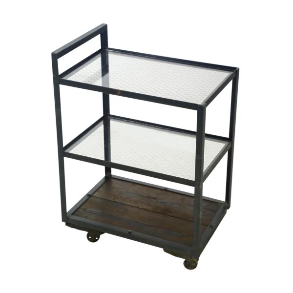 Altered Antiques - Handcrafted Steel Framed Pine Wired Glass Shelves Bar Cart