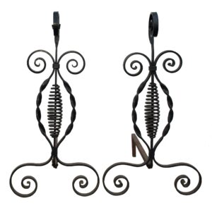 Andirons - 19th Century Hand Forged Wrought Iron Andirons