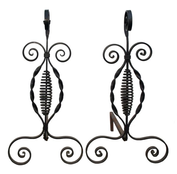 Andirons - 19th Century Hand Forged Wrought Iron Andirons