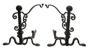 Andirons - Antique Wrought Iron Andirons