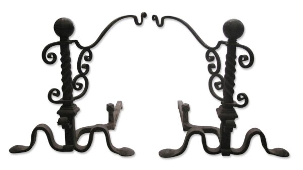 Andirons - Antique Wrought Iron Andirons