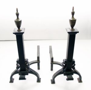 Andirons - Antique Wrought Iron Andirons with Brass Tips