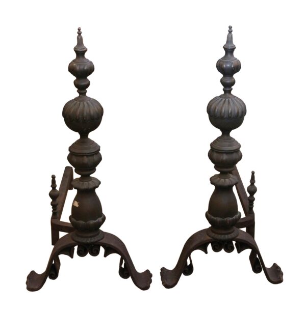 Andirons - Pair of Antique Oversized Bronze Andirons