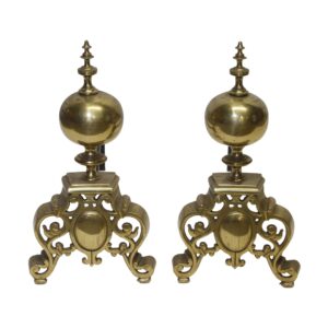 Andirons - Pair of Antique Victorian Edith Cavell Brass Andirons