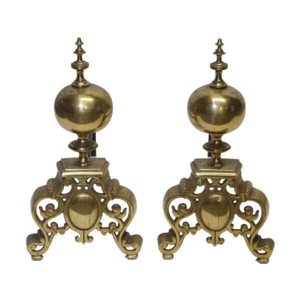 Andirons - Pair of Antique Victorian Edith Cavell Brass Andirons