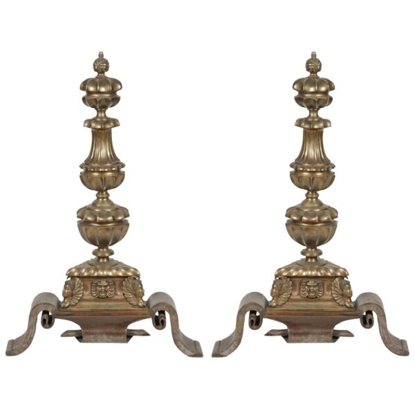 Andirons - Pair of Bronze & Wrought Iron Figural Andirons