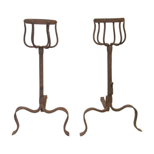 Andirons - Pair of Primitive Wrought Iron 'Montignies' Andirons
