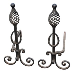 Andirons - Turn of the Century Pair of Wrought Iron Arts & Crafts Andirons