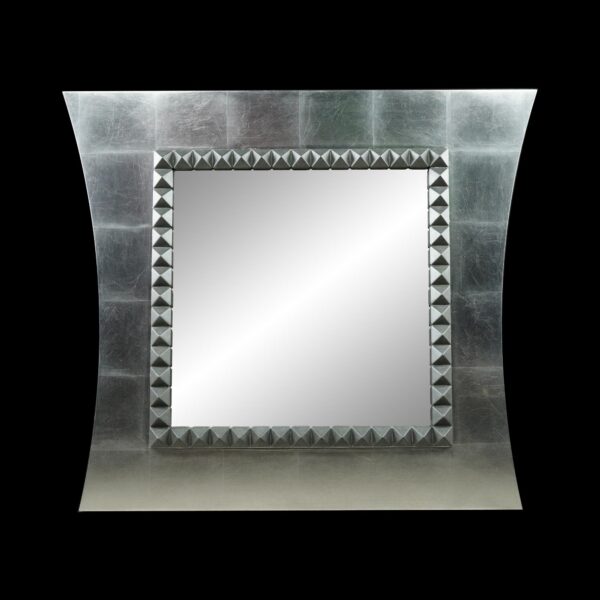 Antique Mirrors - Custom Made Colombostile Silver Studded Metal Wall Mirror