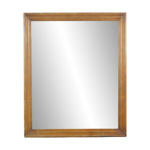 Vintage rectangular wall mirror with a medium wood tone frame and visible surface wear.