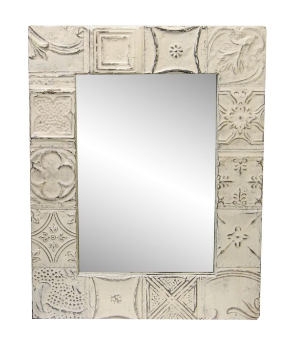 Antique Tin Mirrors - Custom Handmade White Antique Tin Patch Wall Mirror