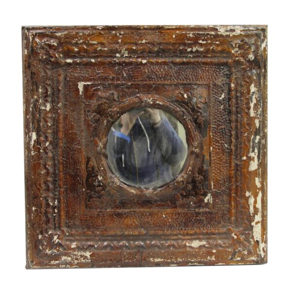 Antique Tin Mirrors - Handmade Brown Square Antique Tin Ceiling Round Wall Mirror