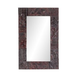 Antique Tin Mirrors - Handmade Deep Red Mixed Pattern Antique Tin Ceiling Wall Mirror