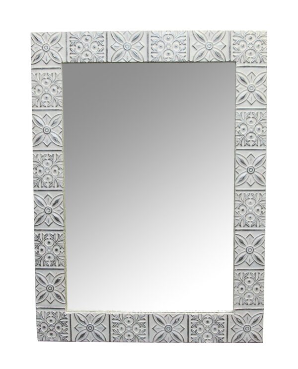 Antique Tin Mirrors - Handmade White Starflake Antique Tin Ceiling Wall Mirror