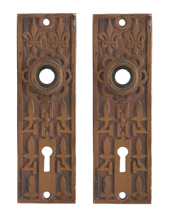 Back Plates - Pair of Antique 5.125 in. Bronze Mallory Wheeler Door Back Plates