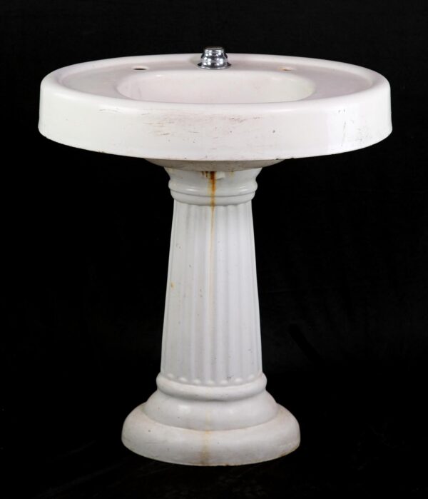 Bathroom - 1900s Oval Cast Iron Sink with a Fluted Pedestal Base