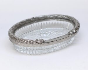 Bathroom - Olde New Stock Nickel Plated Clear Glass Soap Dish