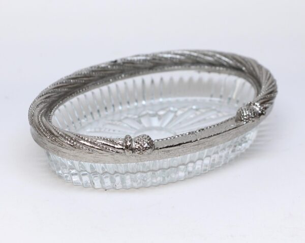 Bathroom - Olde New Stock Nickel Plated Clear Glass Soap Dish