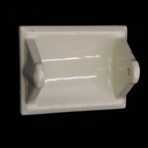 Ceramic flush mount toilet paper holder with a pale yellow porcelain finish, shown from above.
