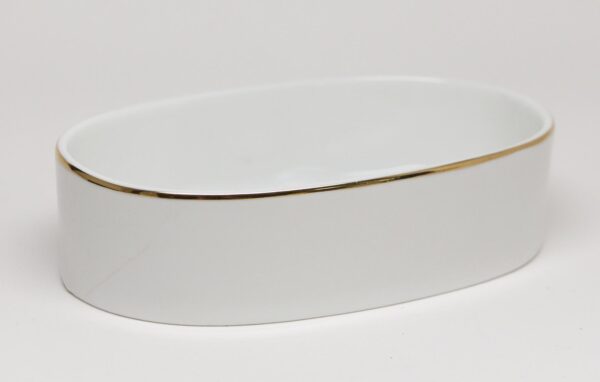 Bathroom - Vintage White Ceramic Soap Dish with Gold Trim
