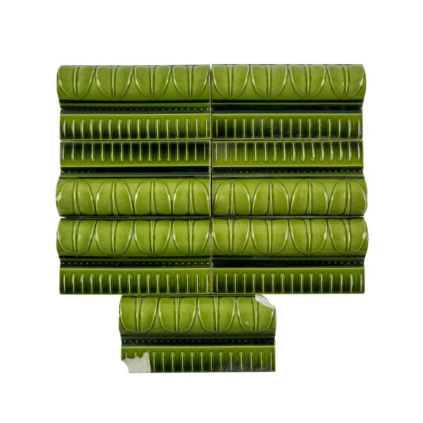Bull Nose & Cap Tiles - Antique Alfred Meakin Green Ceramic Cap Wall Tile Set