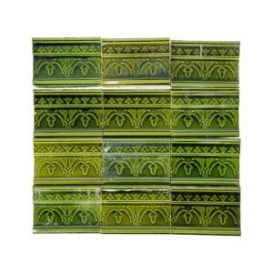 Bull Nose & Cap Tiles - Antique Boch Freres Art Nouveau 6 in. Green Bull Nose Tile Set