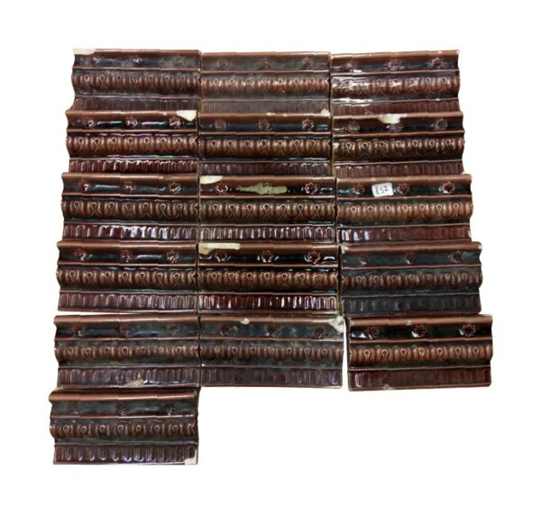 Bull Nose & Cap Tiles - Antique Dark Brown Floral Ledge Tile Set