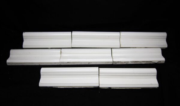Bull Nose & Cap Tiles - Antique Set of Eight White Cap Tiles