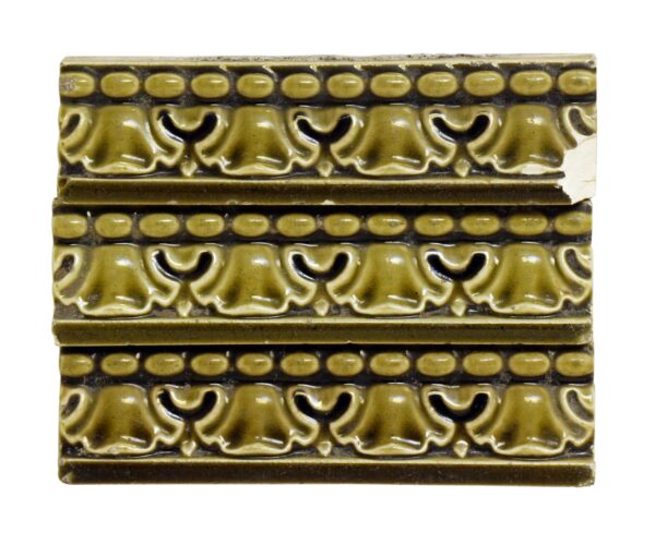 Bull Nose & Cap Tiles - Set of Antique 6 x 1.5 Beaded Green Wall Tiles