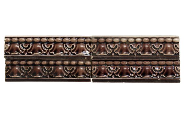 Bull Nose & Cap Tiles - Set of Antique 6 x 1.5 Brown Beaded Wall Tiles