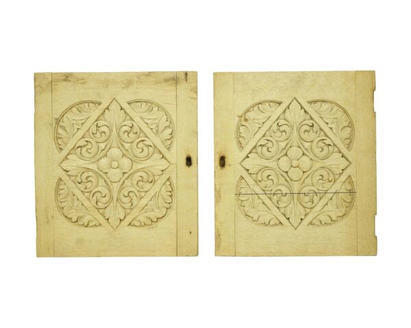 Cabinet Doors - Pair of Handmade Floral Carved Oak Cabinet Doors