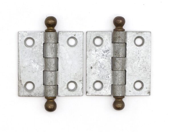 Cabinet & Furniture Hinges - Pair of 2 x 2 Steel Cabinet Hinges with Brass Ball Tips