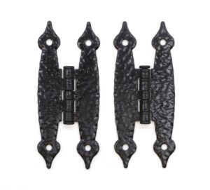Cabinet & Furniture Hinges - Pair of Black Hammered Steel Arts & Crafts Cabinet Hinges