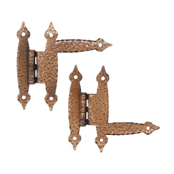 Cabinet & Furniture Hinges - Pair of Hammered Copper Plated Surface Mount Cabinet Hinges