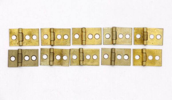 Cabinet & Furniture Hinges - Set of 10 Brass 3 Hole 0.625 x 1 Cabinet Hinges