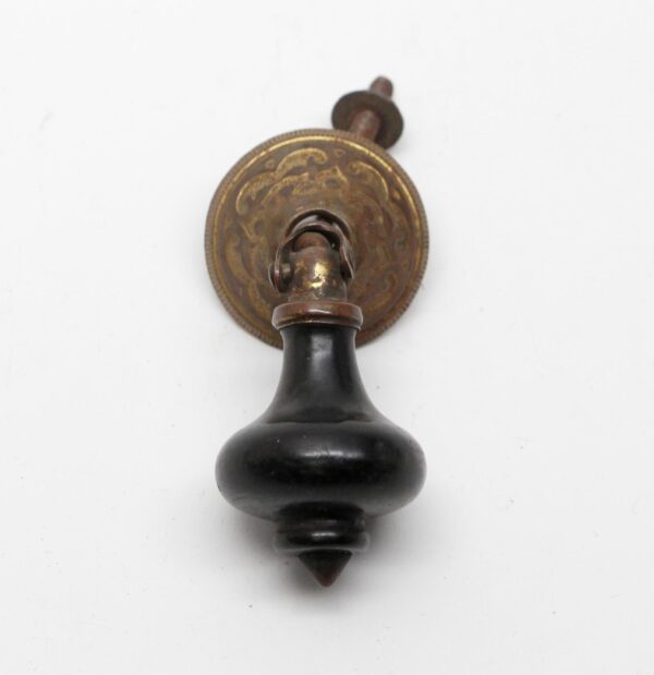 Cabinet & Furniture Pulls - Black Wood & Brass Vintage Drop Pull