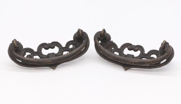 Cabinet & Furniture Pulls - Pair of 4 in. Darkened Brass Ornate Cut Out Drawer Bail Pulls