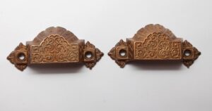 Cabinet & Furniture Pulls - Pair of Antique 4 in. Polished Bronze Victorian Drawer Bin Pulls
