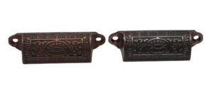 Cabinet & Furniture Pulls - Pair of Victorian Brass Plated Cast Iron Bin Pulls