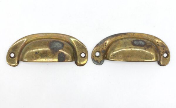 Cabinet & Furniture Pulls - Pair of Vintage 3.625 in. Steel Brass Cup Bin Pulls
