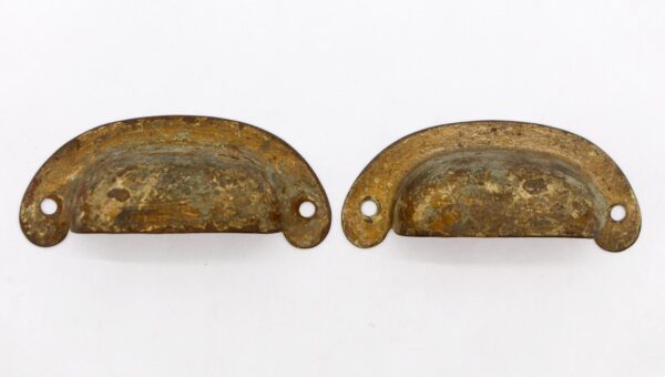 Cabinet & Furniture Pulls - Pair of Vintage Steel Bin Cup 3.5 in. Drawer Pulls