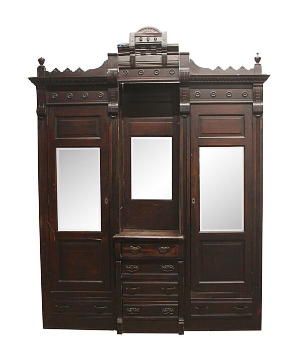 Cabinets & Bookcases - 1880s Victorian Built in Walnut Armoire with Dresser & Mirrors