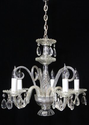 Chandeliers - Antique 1940s Victorian Crystal 5 Arm Chandelier