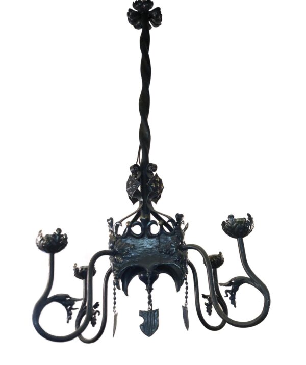 Chandeliers - Antique 4 Arms Gothic Green Wrought Iron Chandelier