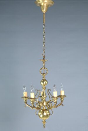 Chandeliers - Antique Baroque Brass 5 Arm Chandelier
