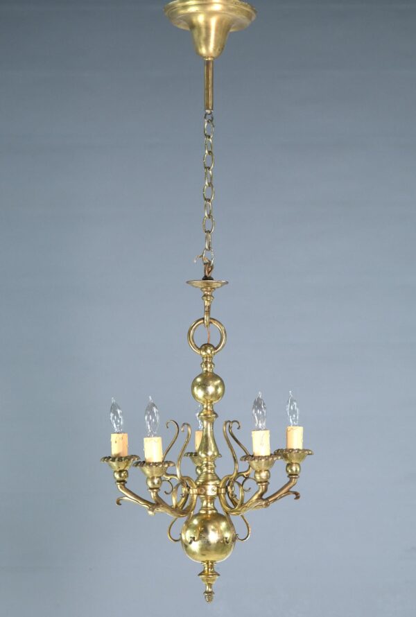 Chandeliers - Antique Baroque Brass 5 Arm Chandelier