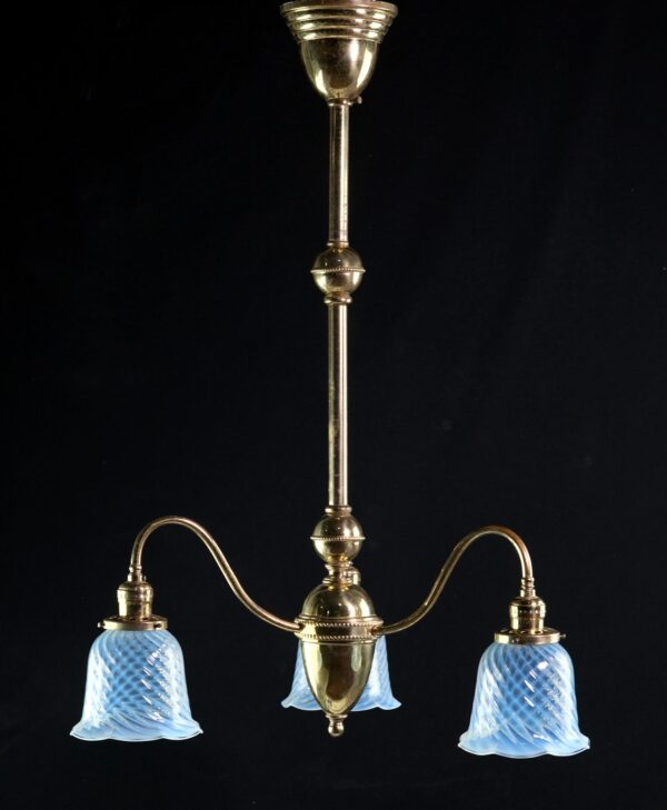 Chandeliers - Antique Brass 3 Arm Gas Opalescent Down Shades Chandelier