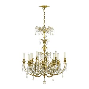 Chandeliers - Antique French 12 Arm Gold Plated Crystal Chandelier