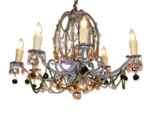 Chandeliers - Antique French Art Nouveau Multi Colored 8 Arm Crystal Chandelier